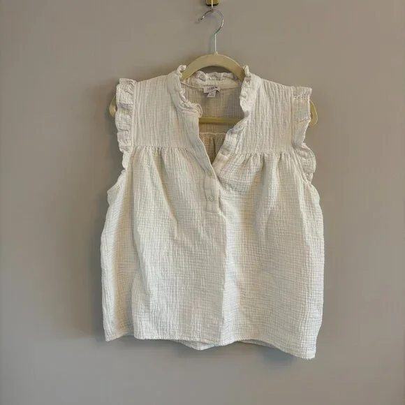 J.Crew Factory Gauze Smocked Ruffle-Neck Top – Cream – Size L - Picture 1 of 6